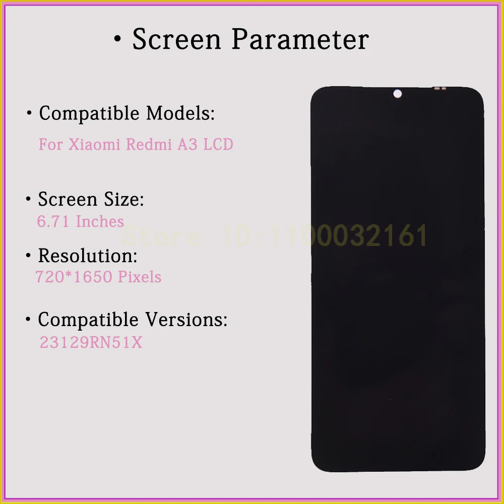 Écran de remplacement premium pour Xiaomi Redmi A3 6.71" – Avec cadre / Sans cadre