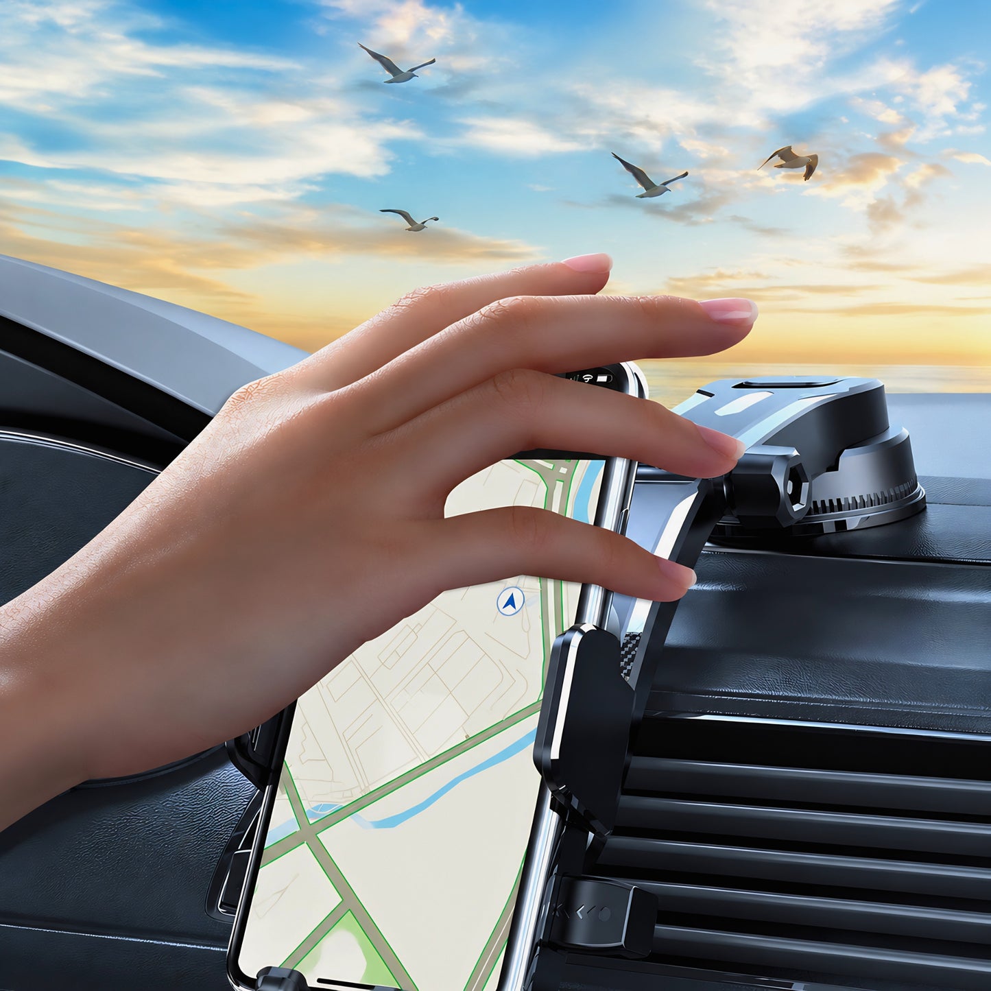 DriveGrip™ by SEAMETAL – Support Téléphone Voiture Premium 360° | Tableau de Bord & GPS