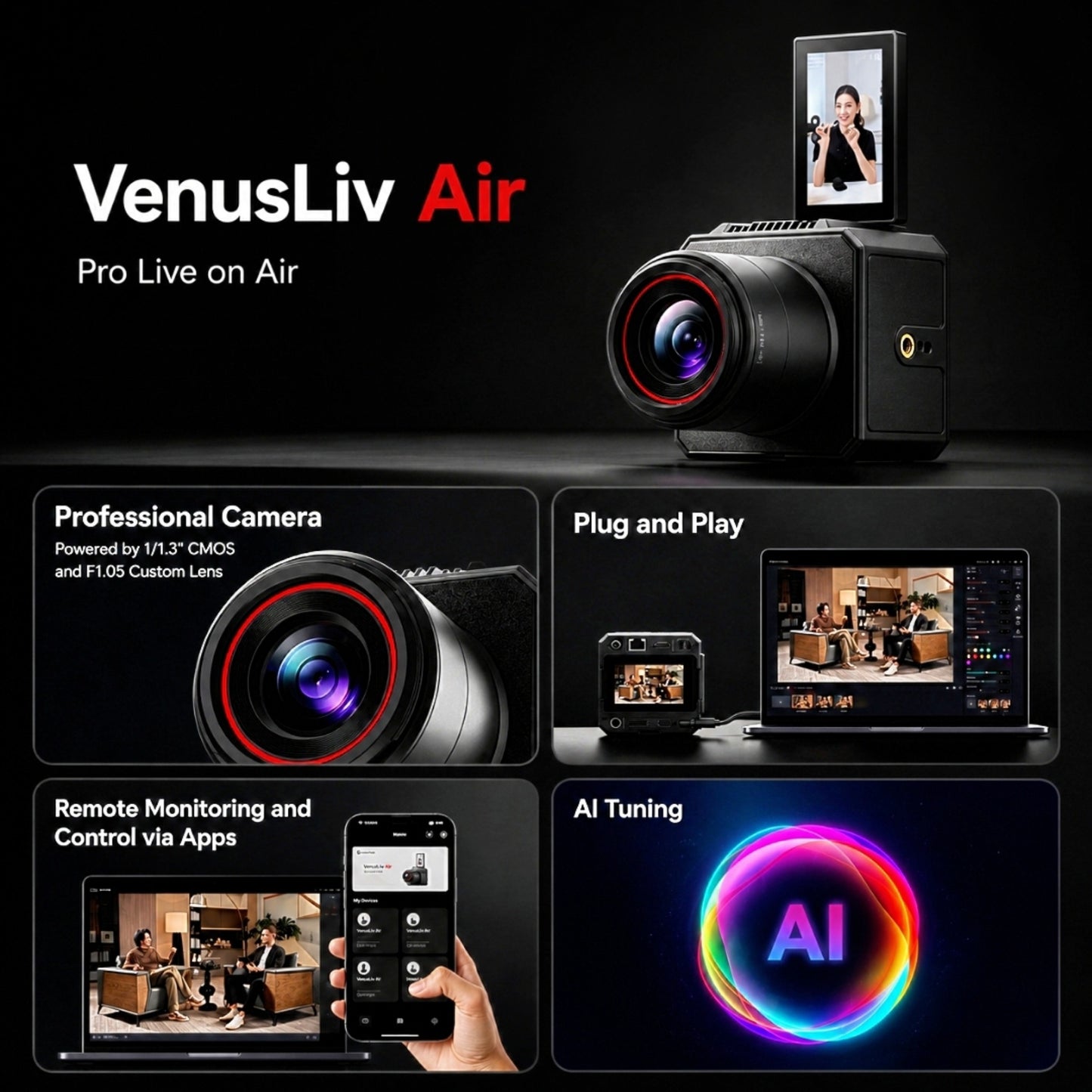 Hollyland VenusLiv Air – Caméra 4K Pro Live Streaming