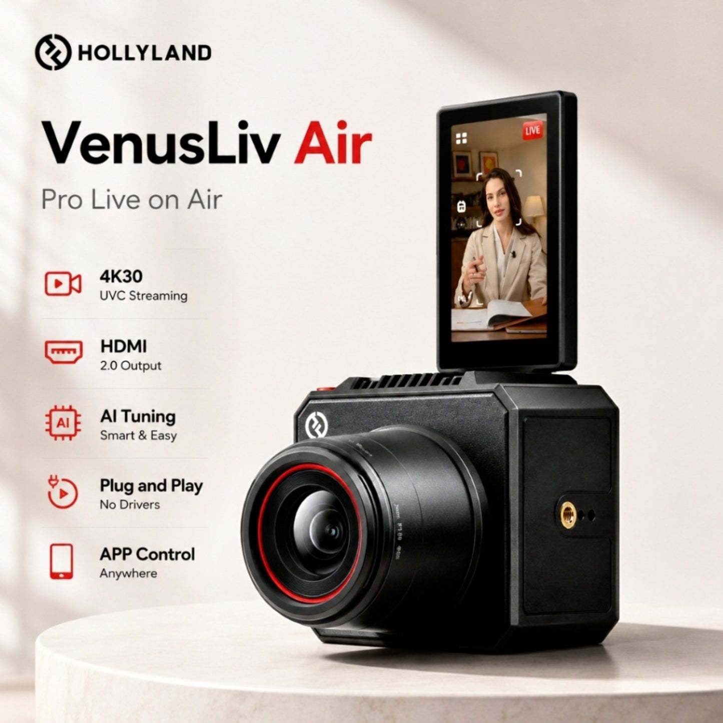 Hollyland VenusLiv Air – Caméra 4K Pro Live Streaming
